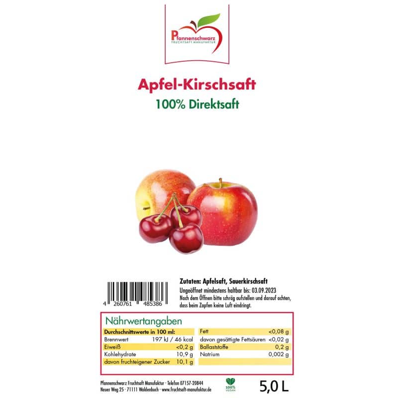 Apfel-Kirschsaft 100% Direktsaft Bag in Box 5 L – Detailbild 1 – jetzt kaufen bei Stadtmühle Waldenbuch