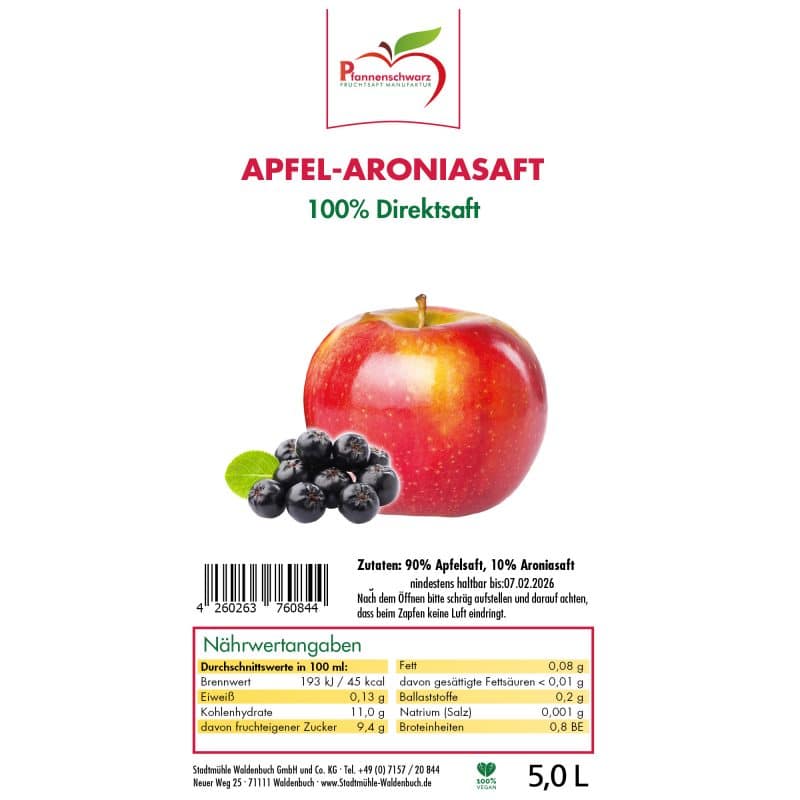 Apfel-Aroniasaft 100% Direktsaft Bag in Box 5 L – Detailbild 2 – jetzt kaufen bei Stadtmühle Waldenbuch