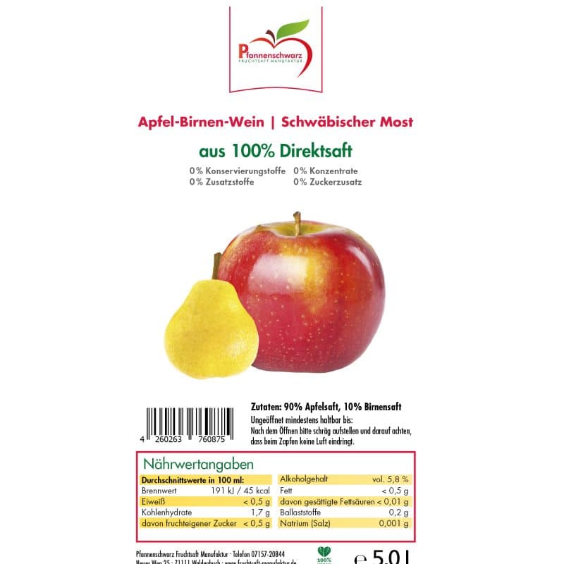 Schwäbischer Most Apfel-Birnen-Wein Bag in Box 5 L alc. 5,8 % vol. – Detailbild 2 – jetzt kaufen bei Stadtmühle Waldenbuch