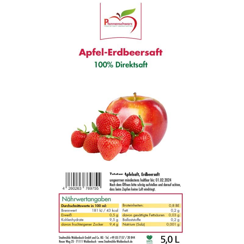 Apfel-Erdbeersaft 100% Direktsaft Bag in Box 5 L – Detailbild 2 – jetzt kaufen bei Stadtmühle Waldenbuch