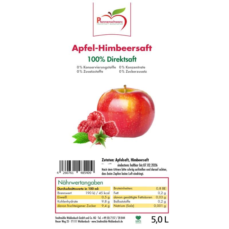 Apfel-Himbeersaft 100% Direktsaft Bag in Box 5 L – Detailbild 2 – jetzt kaufen bei Stadtmühle Waldenbuch