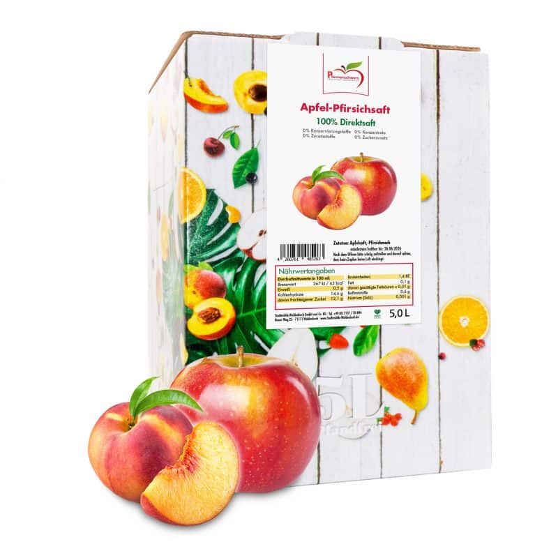 Pfannenschwarz Apfel-Pfirsichsaft 100% Direktsaft Bag in Box 5 L – jetzt kaufen bei Stadtmühle Waldenbuch Onlineshop