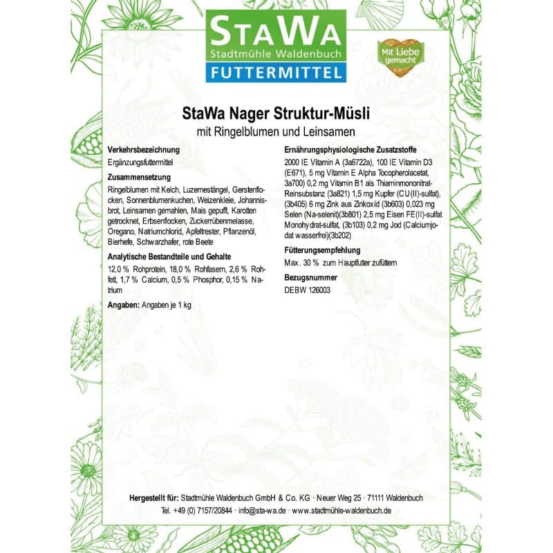 StaWa Nager Struktur-Müsli | ohne Gentechnik | mit Ringelblumen und Leinsamen – Detailbild 1 – jetzt kaufen bei Stadtmühle Waldenbuch