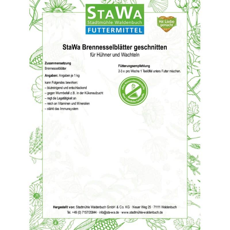 StaWa Brennesselblätter geschnitten für Hühner und Wachteln – Detailbild 1 – jetzt kaufen bei Stadtmühle Waldenbuch