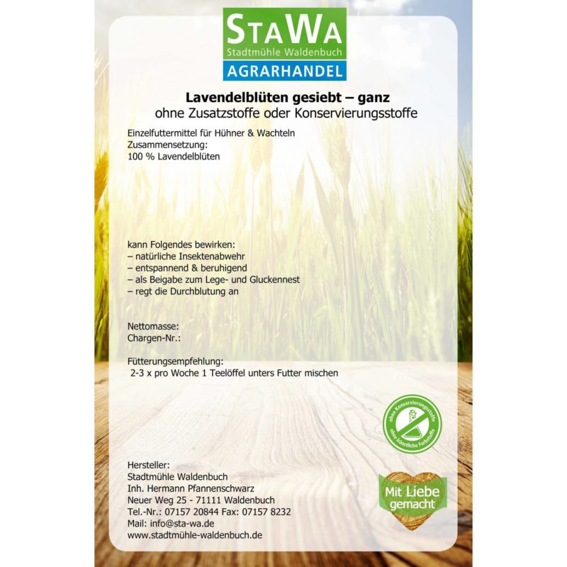 StaWa Lavendelblüten gesiebt - ganz für Hühner und Wachteln – Detailbild 1 – jetzt kaufen bei Stadtmühle Waldenbuch