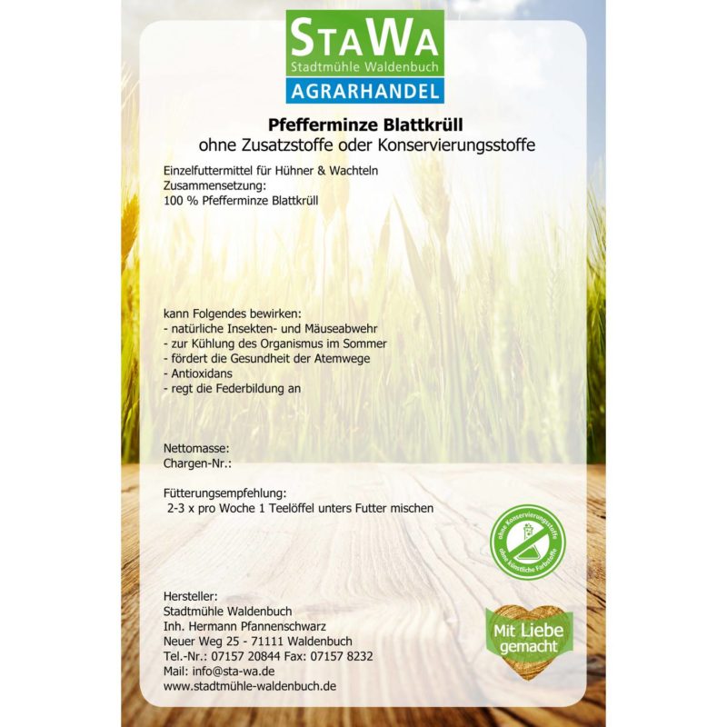 StaWa Pfefferminze Blattkrüll für Hühner und Wachteln – Detailbild 1 – jetzt kaufen bei Stadtmühle Waldenbuch Onlineshop
