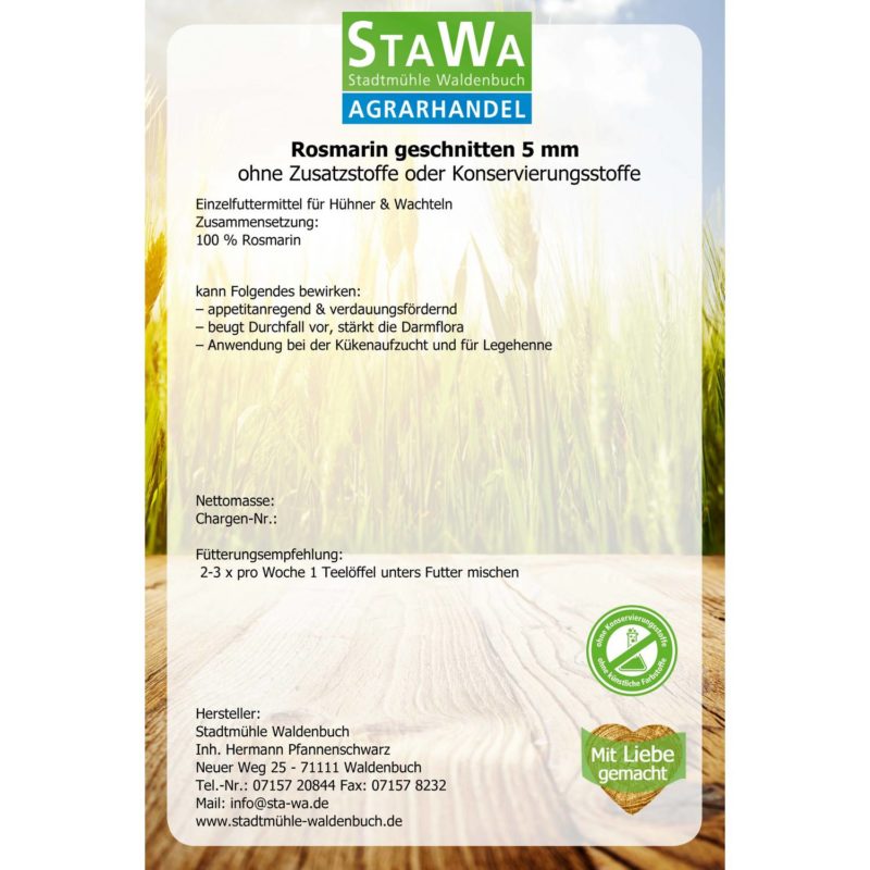 StaWa Rosmarin geschnitten 5 mm für Hühner und Wachteln – Detailbild 1 – jetzt kaufen bei Stadtmühle Waldenbuch