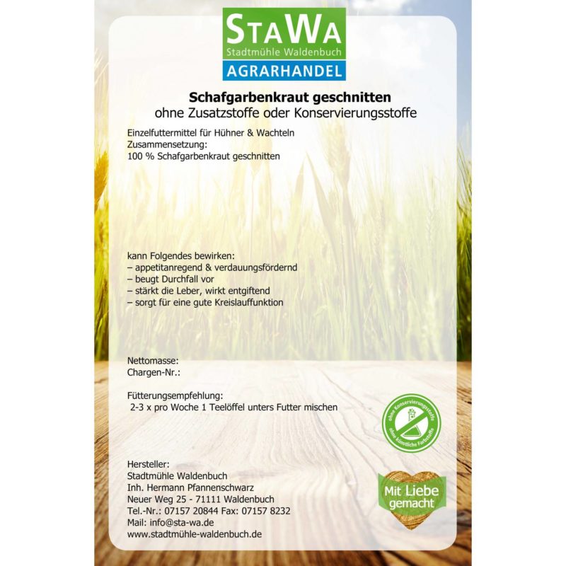 StaWa Schafgarbenkraut geschnitten für Hühner und Wachteln – Detailbild 1 – jetzt kaufen bei Stadtmühle Waldenbuch Onlineshop
