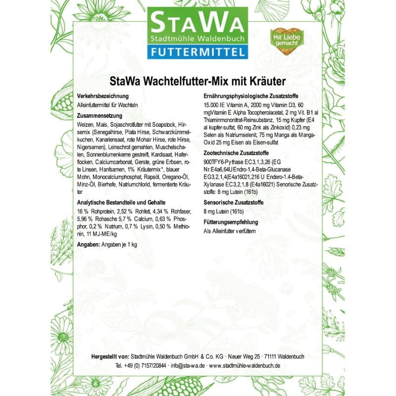 StaWa Wachtelfutter-Mix mit Kräuter | ohne Gentechnik – Detailbild 2 – jetzt kaufen bei Stadtmühle Waldenbuch