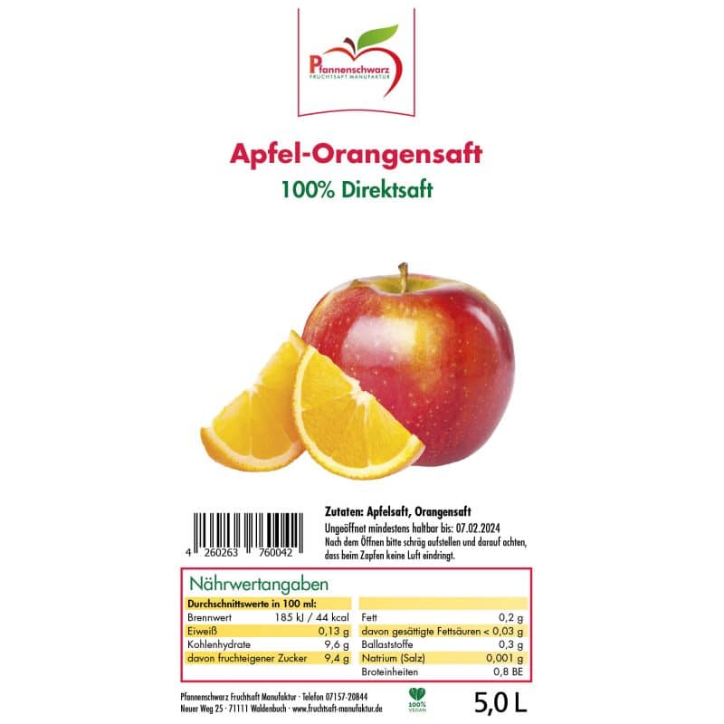 Apfel-Orangensaft 100% Direktsaft Bag in Box 5 L – Detailbild 2 – jetzt kaufen bei Stadtmühle Waldenbuch