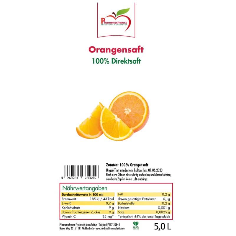 Orangensaft 100% Direktsaft Bag in Box 5 L – Detailbild 1 – jetzt kaufen bei Stadtmühle Waldenbuch Onlineshop