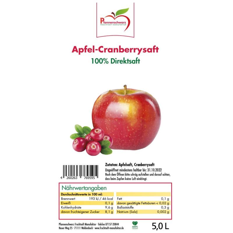 Apfel-Cranberrysaft 100% Direktsaft Bag in Box – Detailbild 2 – jetzt kaufen bei Stadtmühle Waldenbuch