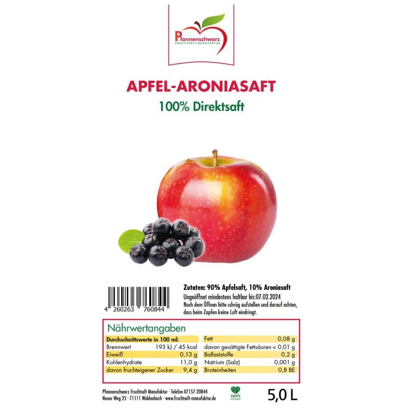 Apfel-Aroniasaft 100% Direktsaft Bag in Box 5 L – Detailbild 1 – jetzt kaufen bei Stadtmühle Waldenbuch