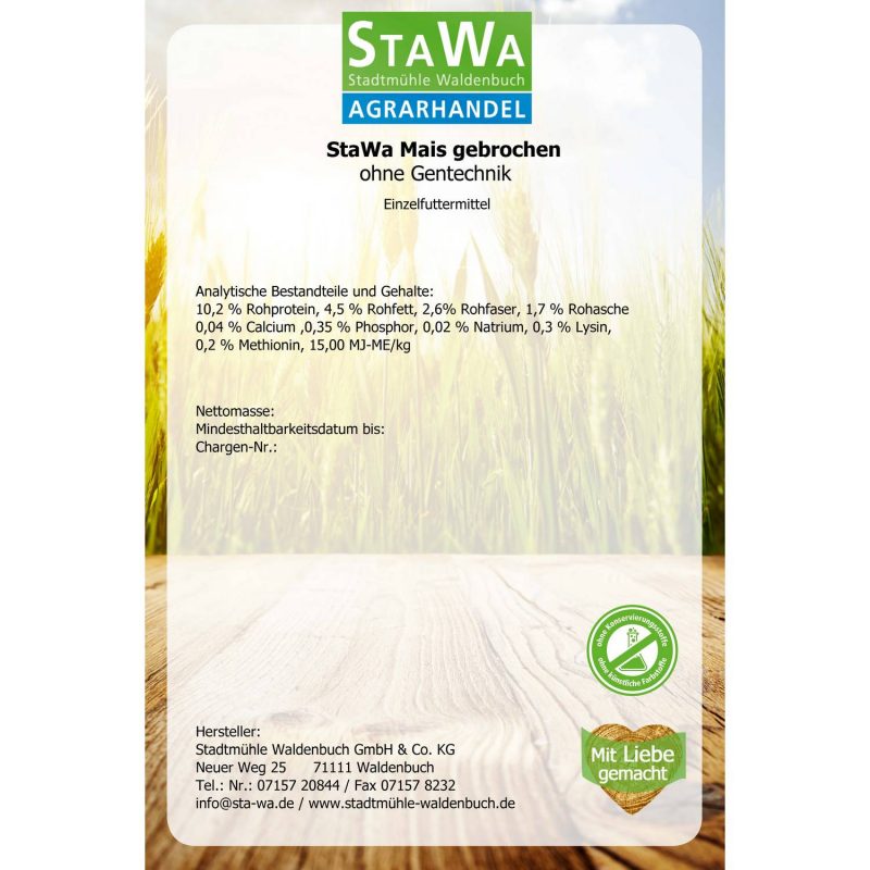 StaWa Mais gebrochen 25 kg ohne Gentechnik – Detailbild 1 – jetzt kaufen bei Stadtmühle Waldenbuch