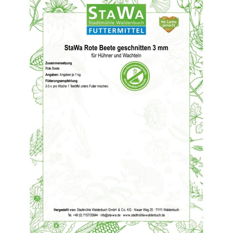 StaWa Rote Beete geschnitten 3 mm für Hühner und Wachteln – Detailbild 1 – jetzt kaufen bei Stadtmühle Waldenbuch