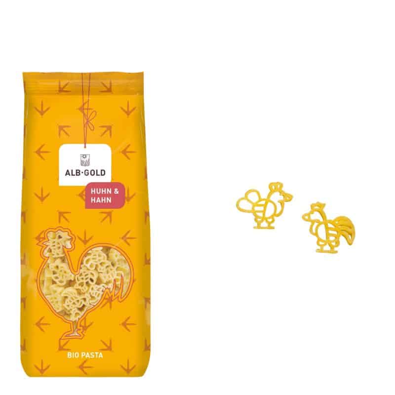 Bio Huhn Hahn Pasta Motivnudeln Alb-Gold