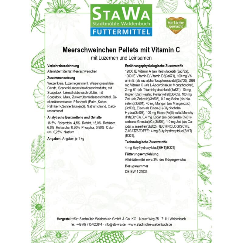 StaWa Meerschweinchen Futter Pellets mit Vitamin C – Detailbild 1 – jetzt kaufen bei Stadtmühle Waldenbuch