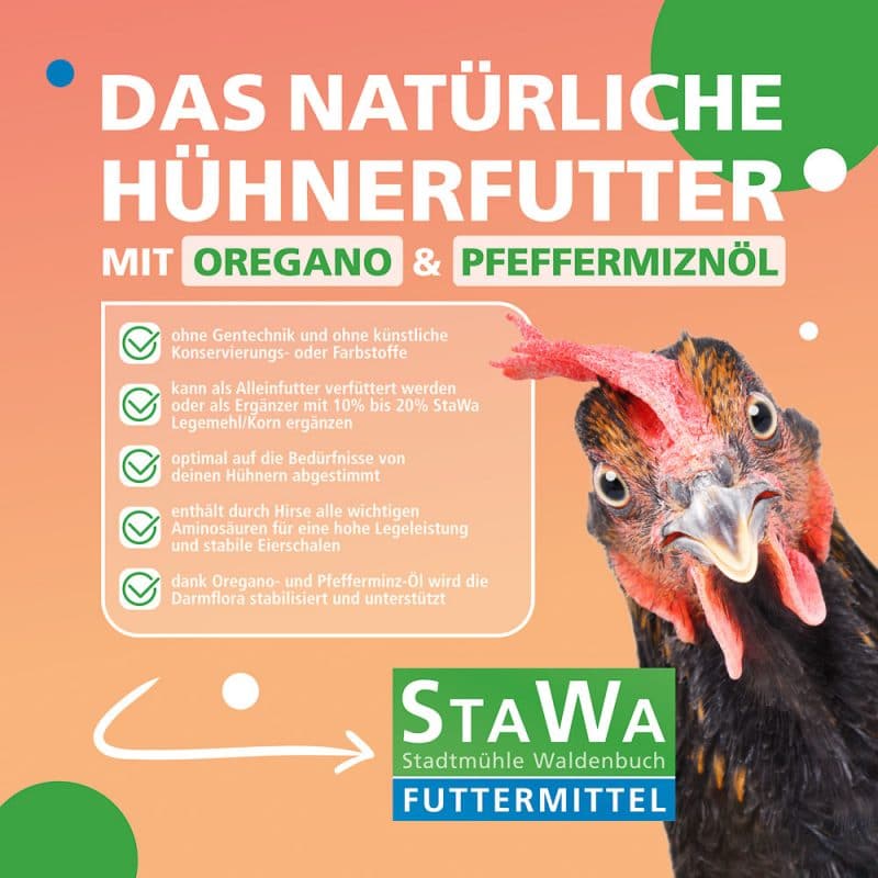 StaWa Premium Hühnerfutter, Geflügelkörnerfutter, ohne Gentechnik, mit Oregano und Pfefferminz-Öl – Detailbild 1 – jetzt kaufen bei Stadtmühle Waldenbuch