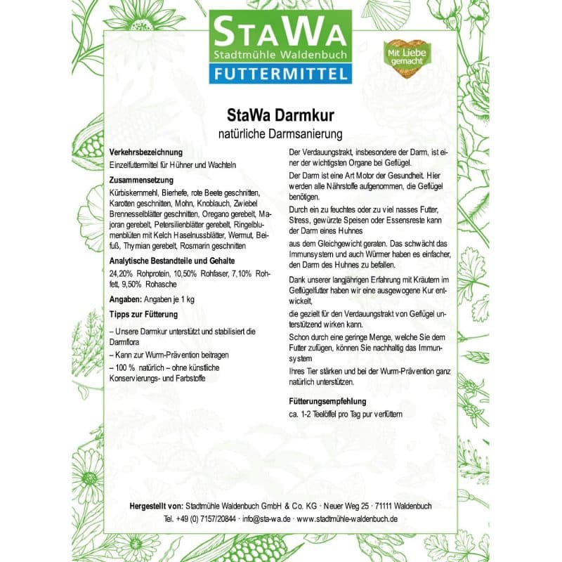StaWa Darmkur - natürliche Darmsanierung für Hühner und Wachteln – Detailbild 1 – jetzt kaufen bei Stadtmühle Waldenbuch