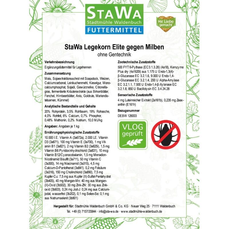 StaWa Legekorn Hühnerfutter Elite gegen Milben – Detailbild 2 – jetzt kaufen bei Stadtmühle Waldenbuch
