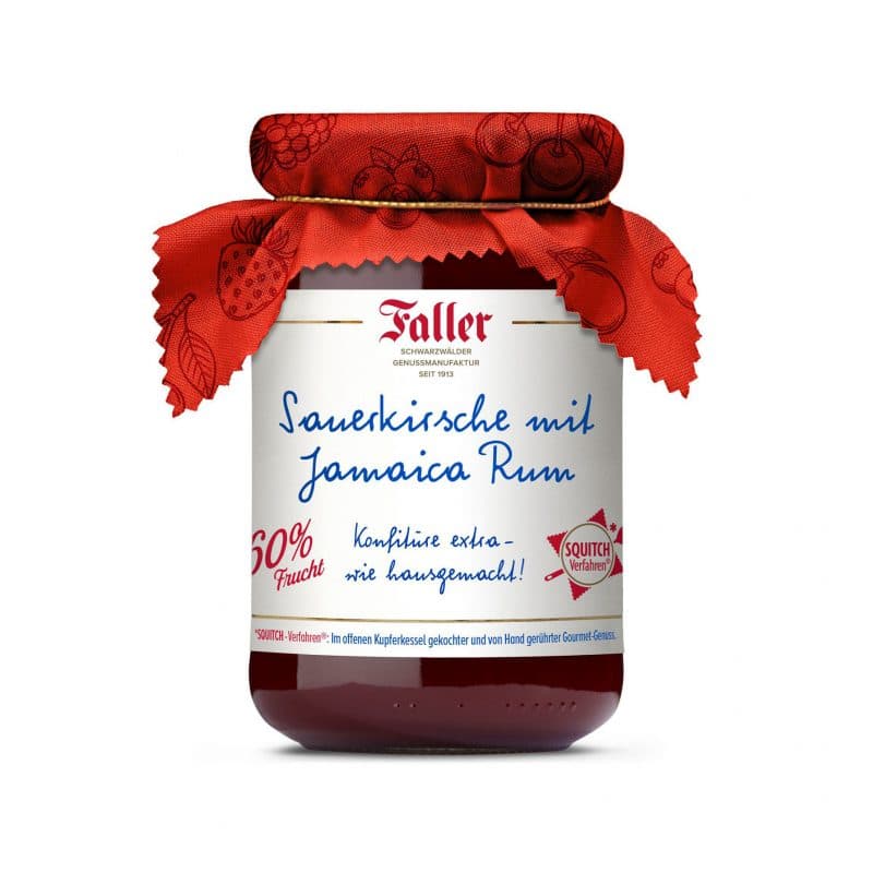 Faller Sauerkirsch-Konfitüre extra mit Jamaica-Rum 330g, wie hausgemacht! mit 60% Frucht – jetzt kaufen bei Stadtmühle Waldenbuch