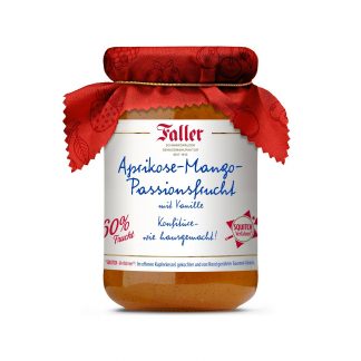 Faller Aprikose-Mango-Passionsfrucht Konfitüre mit Vanille 330g, wie hausgemacht! – jetzt kaufen bei Stadtmühle Waldenbuch