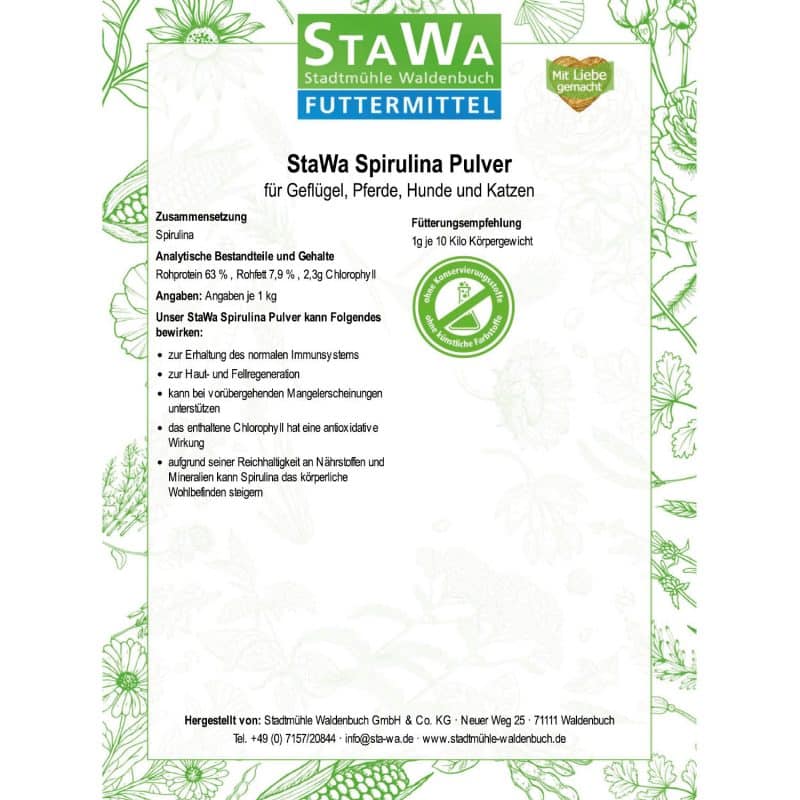 StaWa Spirulina Pulver - für Geflügel, Pferde, Hunde und Katzen – Detailbild 1 – jetzt kaufen bei Stadtmühle Waldenbuch