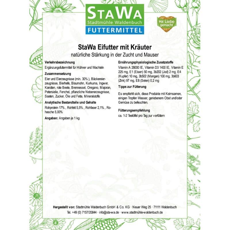 StaWa Eifutter mit Kräuter, für Hühner und Wachteln – Detailbild 1 – jetzt kaufen bei Stadtmühle Waldenbuch Onlineshop