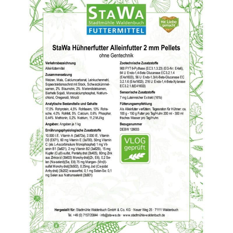 StaWa Hühnerfutter Alleinfutter, 2 mm Pellets, ohne Gentechnik – Detailbild 2 – jetzt kaufen bei Stadtmühle Waldenbuch