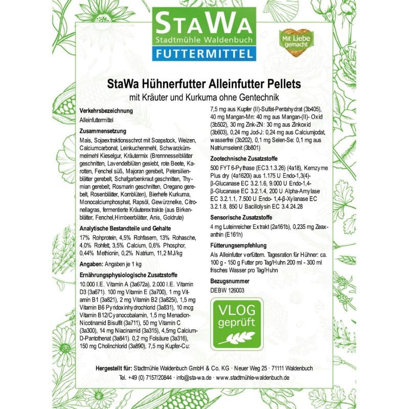 StaWa Hühnerfutter Alleinfutter Pellets mit Kräuter und Kurkuma – Detailbild 3 – jetzt kaufen bei Stadtmühle Waldenbuch