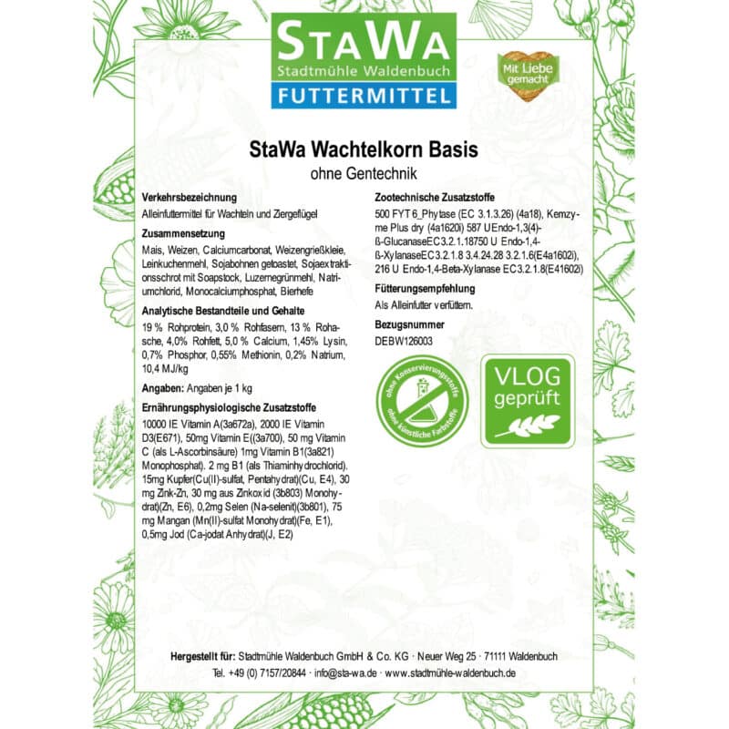 StaWa Wachtelkorn Basis, 2mm Pellets Wachtelfutter – Detailbild 1 – jetzt kaufen bei Stadtmühle Waldenbuch