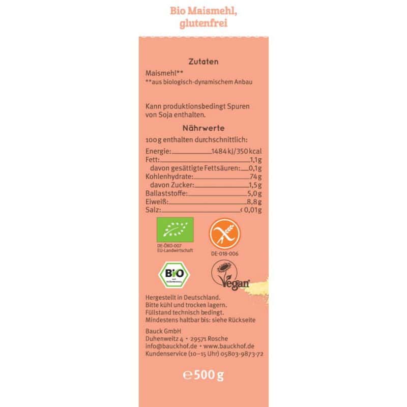 Bauckhof Bio Maismehl Demeter, glutenfrei 500g – Detailbild 1 – jetzt kaufen bei Stadtmühle Waldenbuch