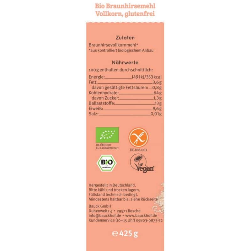 Bauckhof Bio Braunhirsemehl Vollkorn, glutenfrei 425g – Detailbild 1 – jetzt kaufen bei Stadtmühle Waldenbuch