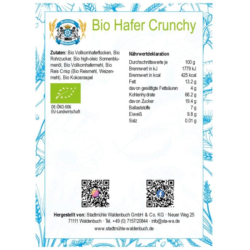 Bio Hafer Crunchy Knusper Müsli – Detailbild 2 – jetzt kaufen bei Stadtmühle Waldenbuch