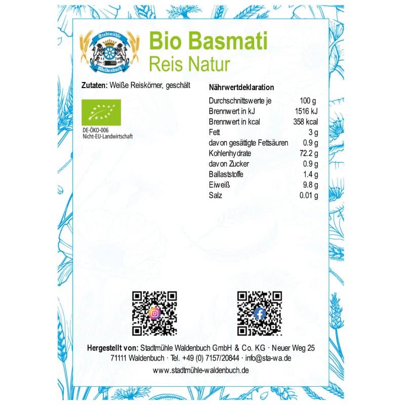 Bio Basmati Reis Natur – Detailbild 2 – jetzt kaufen bei Stadtmühle Waldenbuch
