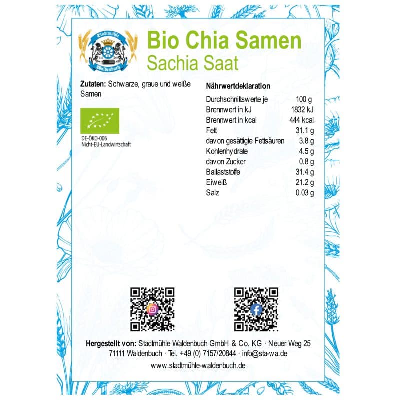 Bio Chia Samen Sachia Saat – Detailbild 2 – jetzt kaufen bei Stadtmühle Waldenbuch