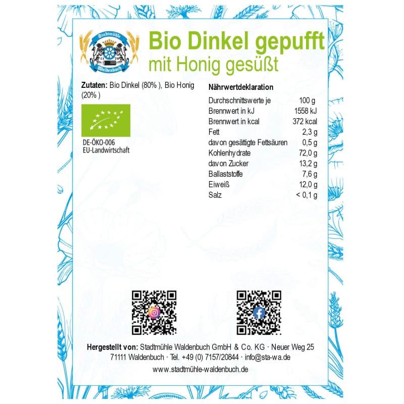 Bio Dinkel gepufft mit Honig gesüßt – Detailbild 2 – jetzt kaufen bei Stadtmühle Waldenbuch