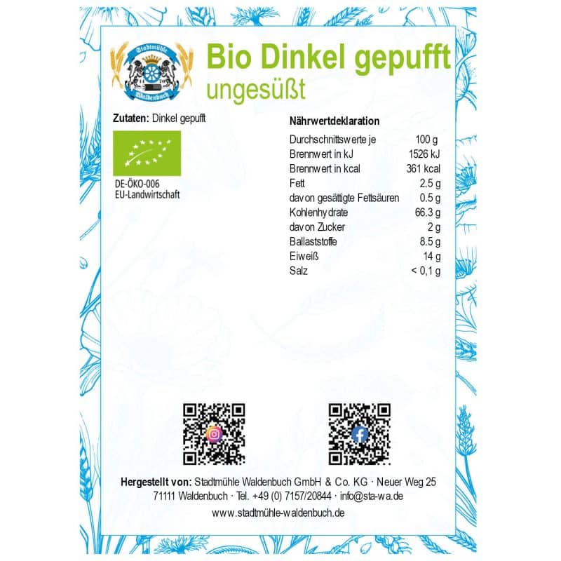 Bio Dinkel gepufft ungesüßt – Detailbild 2 – jetzt kaufen bei Stadtmühle Waldenbuch