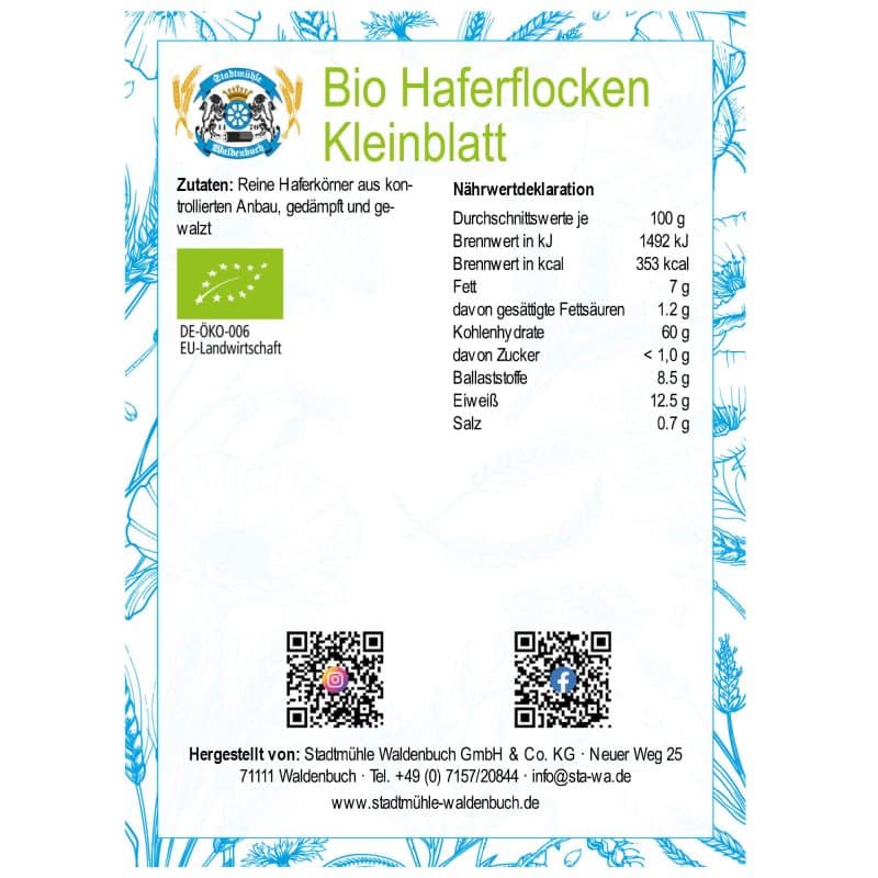 Bio Haferflocken Kleinblatt – Detailbild 2 – jetzt kaufen bei Stadtmühle Waldenbuch