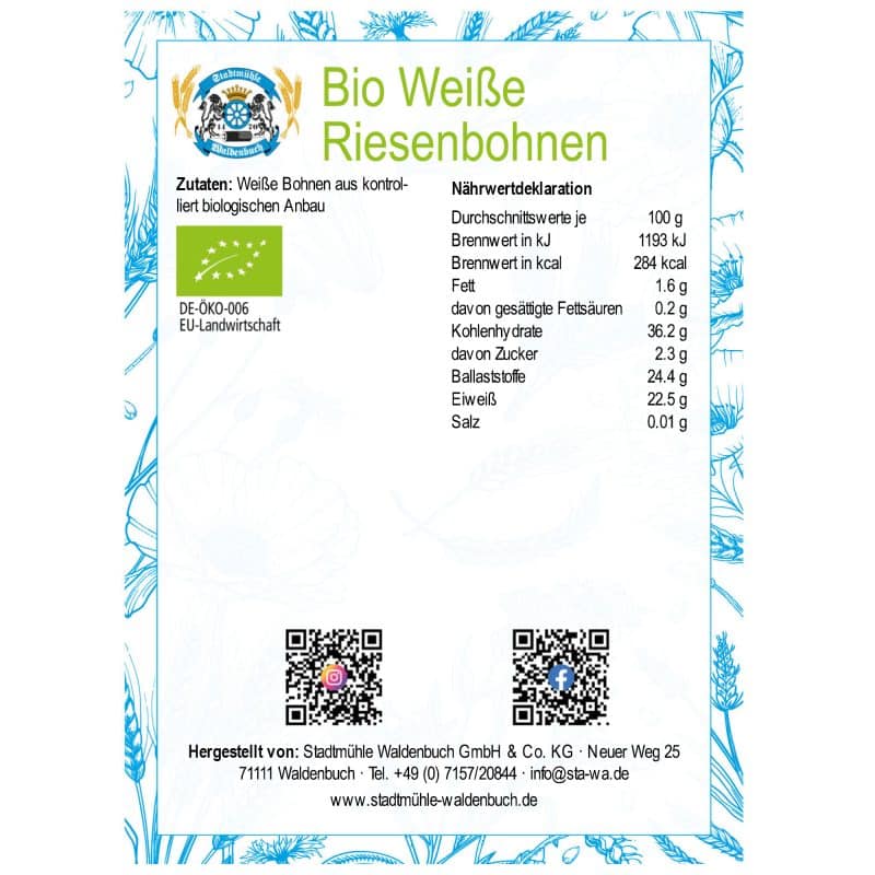Bio Weiße Riesenbohnen – Detailbild 2 – jetzt kaufen bei Stadtmühle Waldenbuch